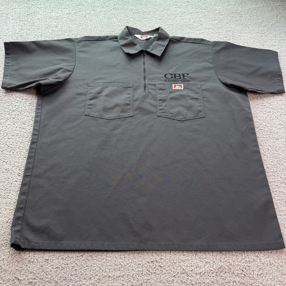 Ben Davis Mens XL Gray Half Zip Work Shirt CBF Electric Data Short Sleeve SS1193